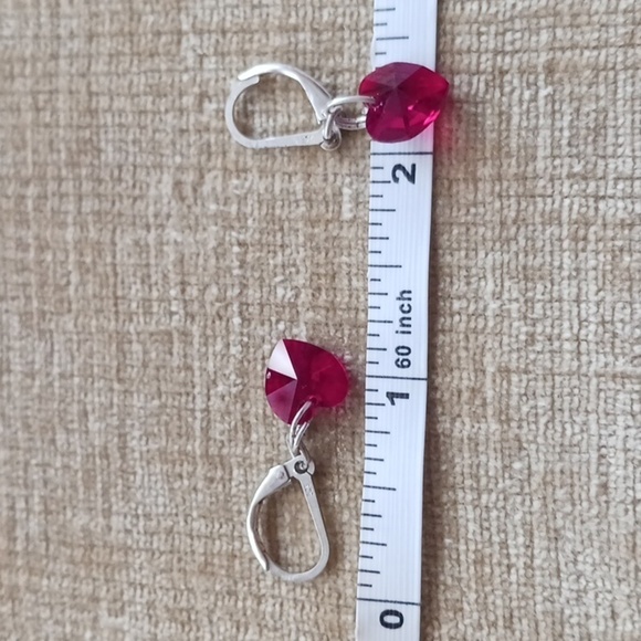 Leverback Silver Red Heart Crystal Earrings - Picture 2 of 5